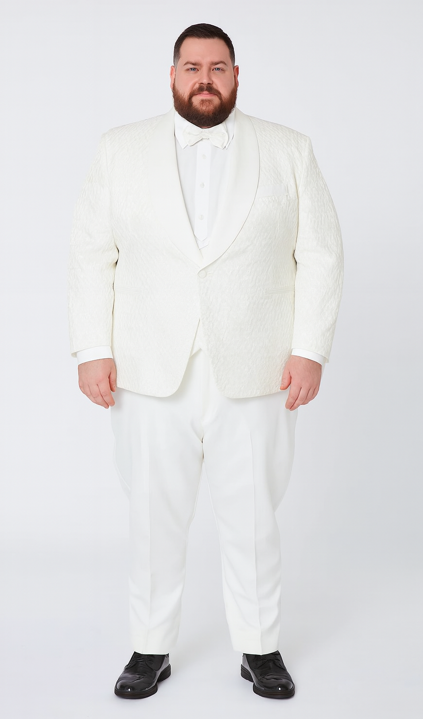Ivory Textured Jacquard Tuxedo 4-Piece Set with Shawl Lapel – Wedding & Prom