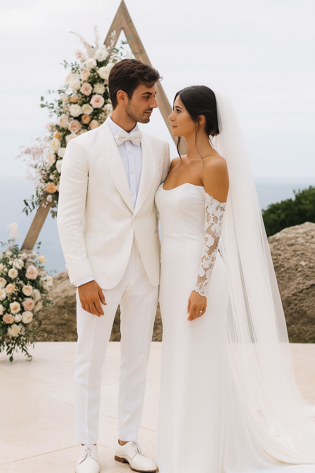 Ivory Textured Jacquard Tuxedo 4-Piece Set with Shawl Lapel – Wedding & Prom