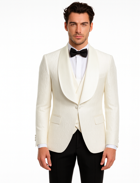 Ivory Tuxedo Dinner Jacket Paisley Texture Fabric Groom Tuxedo Jacket - Prom Blazer