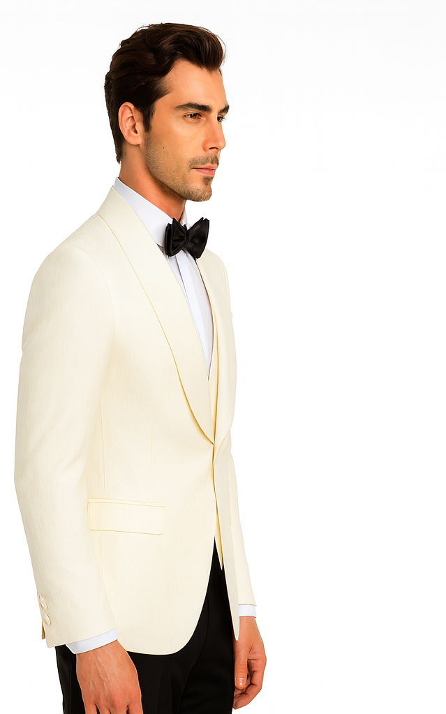 Ivory Tuxedo Dinner Jacket Paisley Texture Fabric Groom Tuxedo Jacket - Prom Blazer