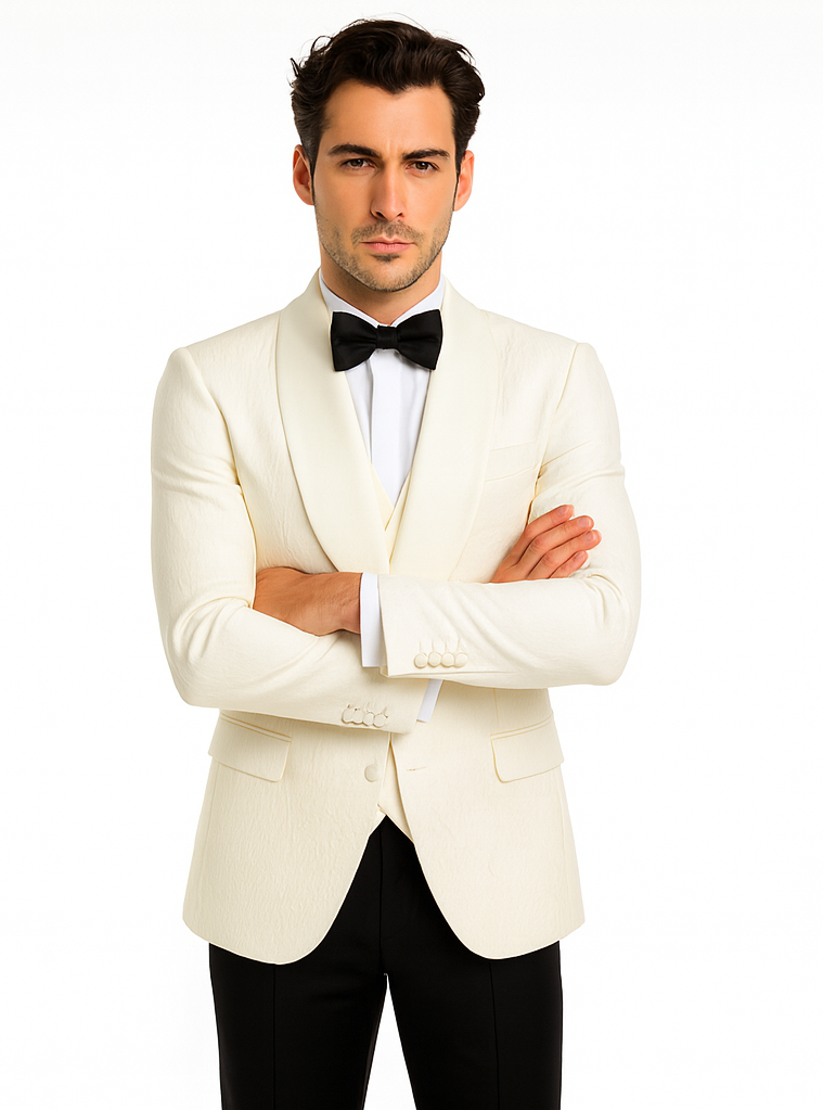 Ivory Tuxedo Dinner Jacket Paisley Texture Fabric Groom Tuxedo Jacket - Prom Blazer