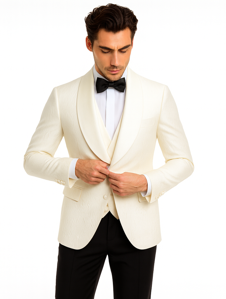 Ivory Tuxedo Dinner Jacket Paisley Texture Fabric Groom Tuxedo Jacket - Prom Blazer