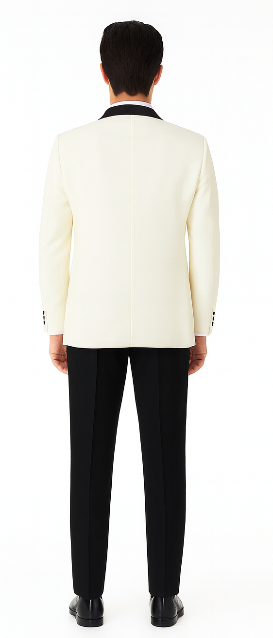 Ivory Tuxedo Jacket with Black Satin Shawl Lapel – Slim Fit