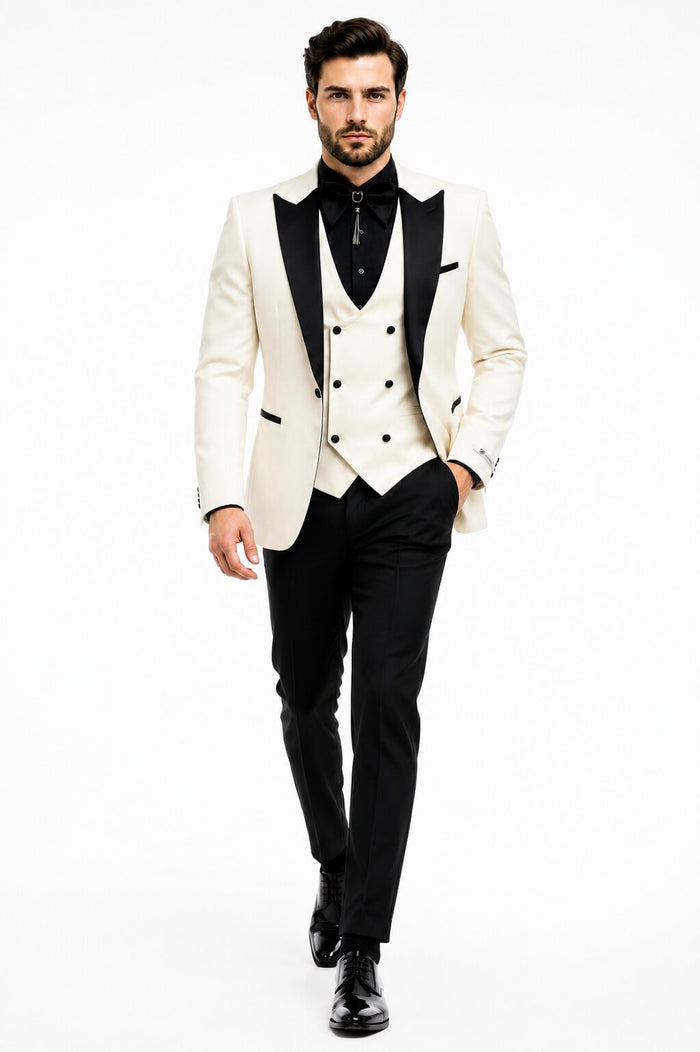 Ivory & Black Double Breasted 3-Piece Suit