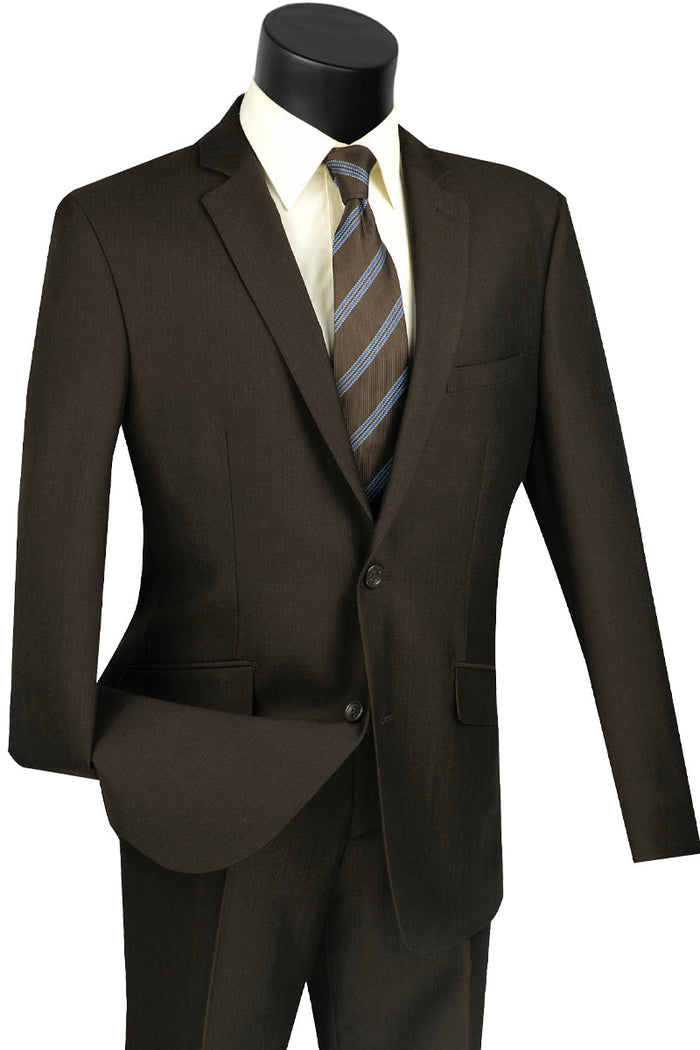 2-Button Slim Fit Textured Weave Suit, Brown