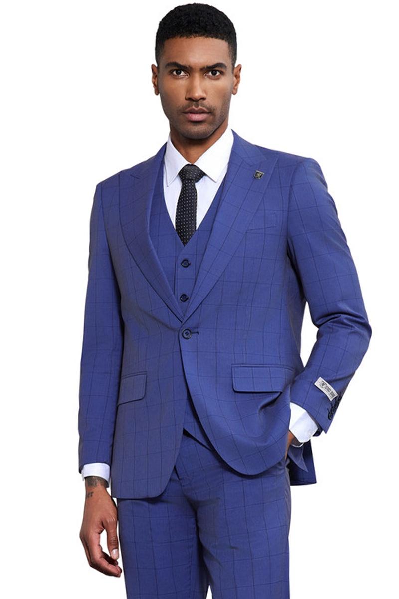 Stacy Adams French Blue Modern Fit Plaid Suit