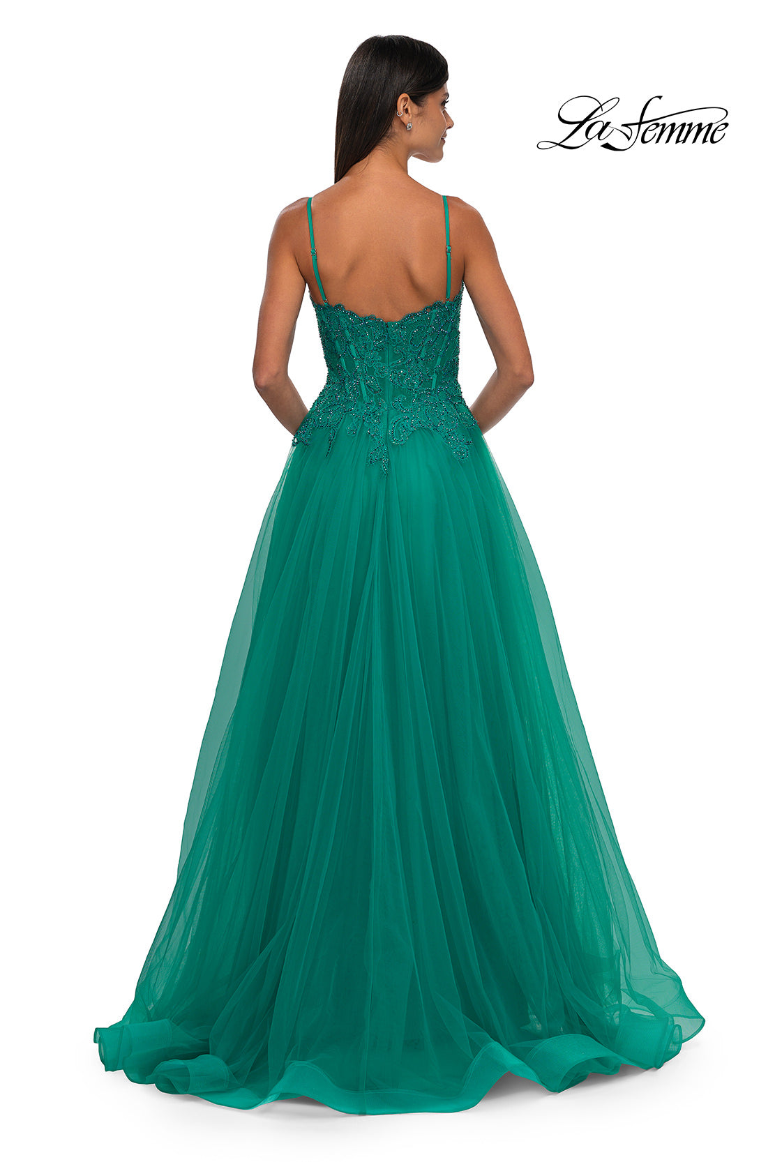 La Femme 32646 Lace Applique Sleeveless Prom Gown