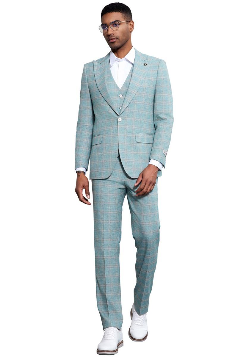 Stacy Adams Light Turquoise Plaid Suit
