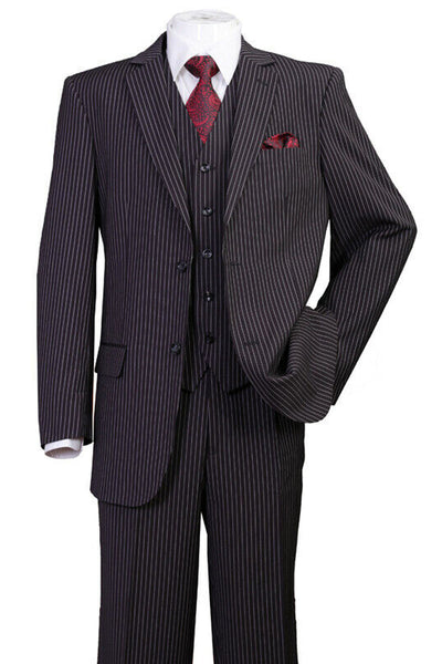 2 Button Vested Pinstripe Suit - Black