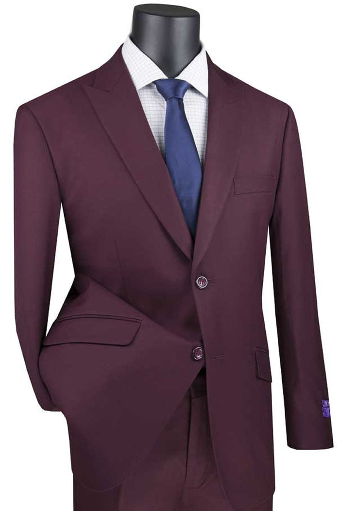 Men's Burgundy 2 Button Peak Lapel Suit