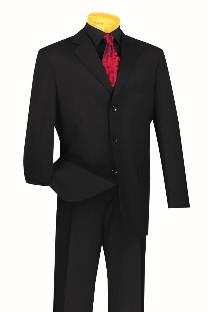 Mens Classic 3-Button Black Suit by Milano Moda