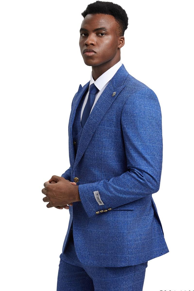 Stacy Adams Blue Windowpane Suit & Vest