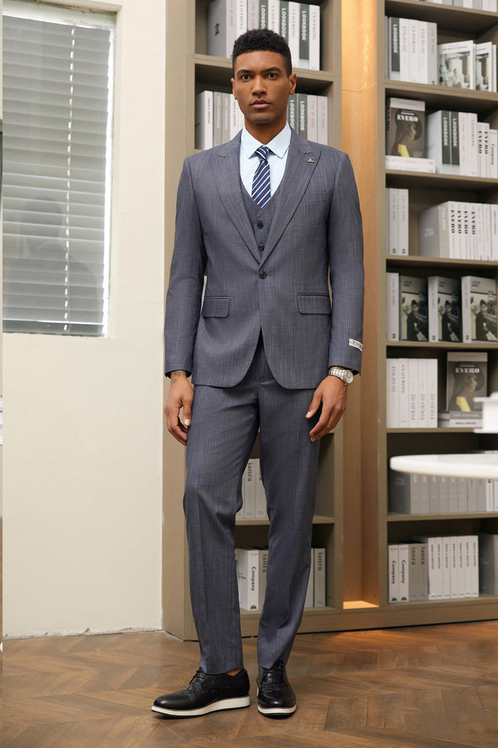 Stacy Adams Grey & Blue Windowpane Suit