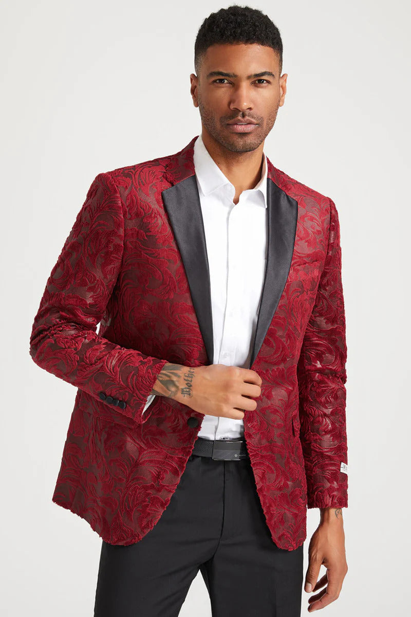 Paisley Velvet Red Tuxedo Jacket for Men