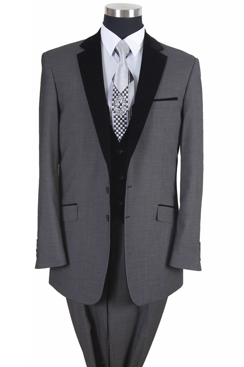 Grey 2 Button Suit with Velvet Accents