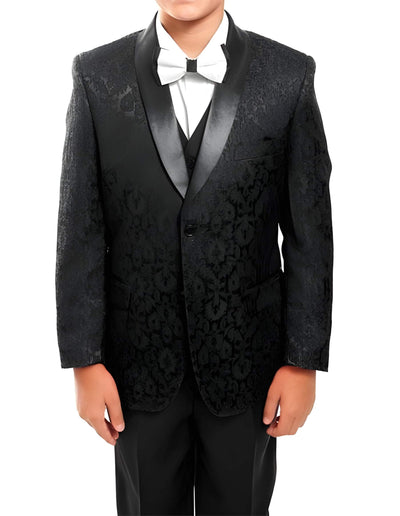 Kids ~ Children ~ Boys ~ Toddler Suit Prom ~ Wedding Groomsmen Tuxedo Black Vested 1 Button 3 ~ Three Piece Boy Suits for Weddings