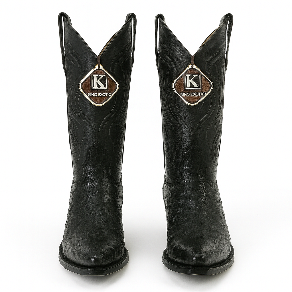 King Exotic Boots Black Genuine Ostrich Snip Toe Skin Western Cowboy Dress Cowboy Boot Cheap Priced For Sale Online EE - Botas De Avestruz