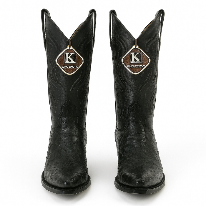 King Exotic Boots Black Genuine Ostrich Snip Toe Skin Western Cowboy Dress Cowboy Boot Cheap Priced For Sale Online EE - Botas De Avestruz