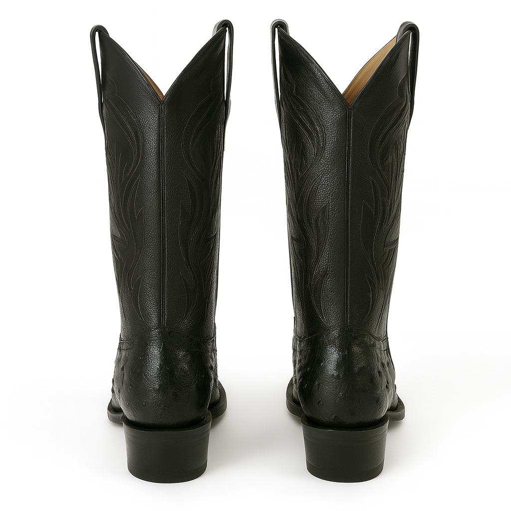 King Exotic Boots Black Genuine Ostrich Snip Toe Skin Western Cowboy Dress Cowboy Boot Cheap Priced For Sale Online EE - Botas De Avestruz