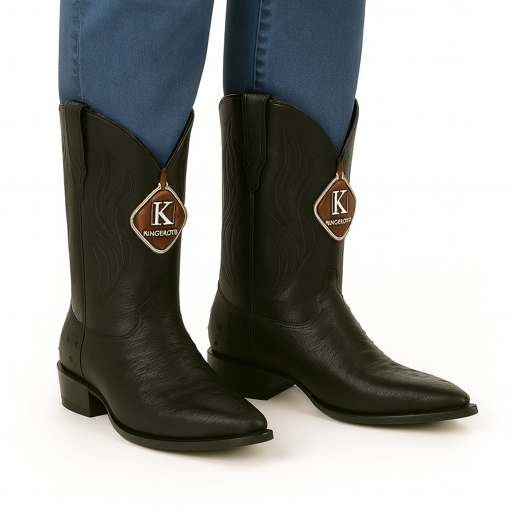 King Exotic Boots Black Genuine Ostrich Snip Toe Skin Western Cowboy Dress Cowboy Boot Cheap Priced For Sale Online EE - Botas De Avestruz
