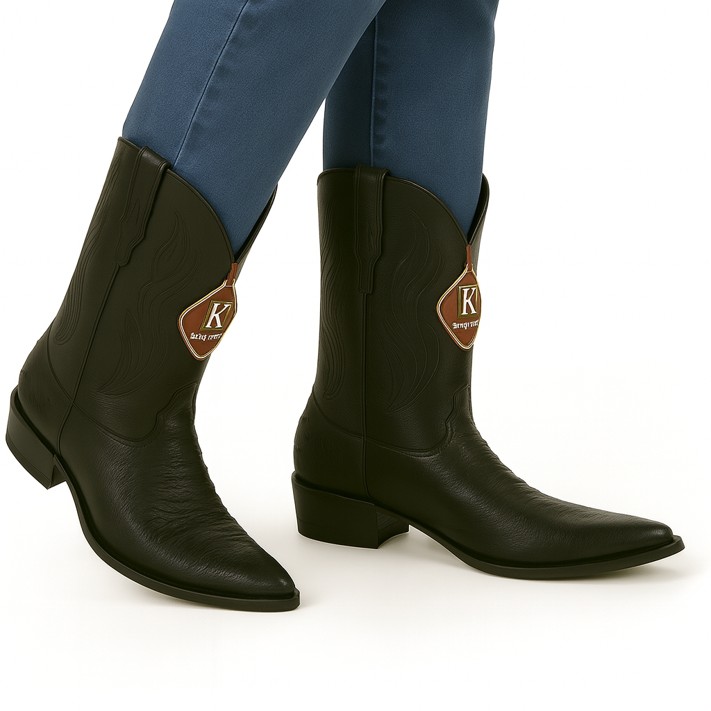 King Exotic Boots Black Genuine Ostrich Snip Toe Skin Western Cowboy Dress Cowboy Boot Cheap Priced For Sale Online EE - Botas De Avestruz