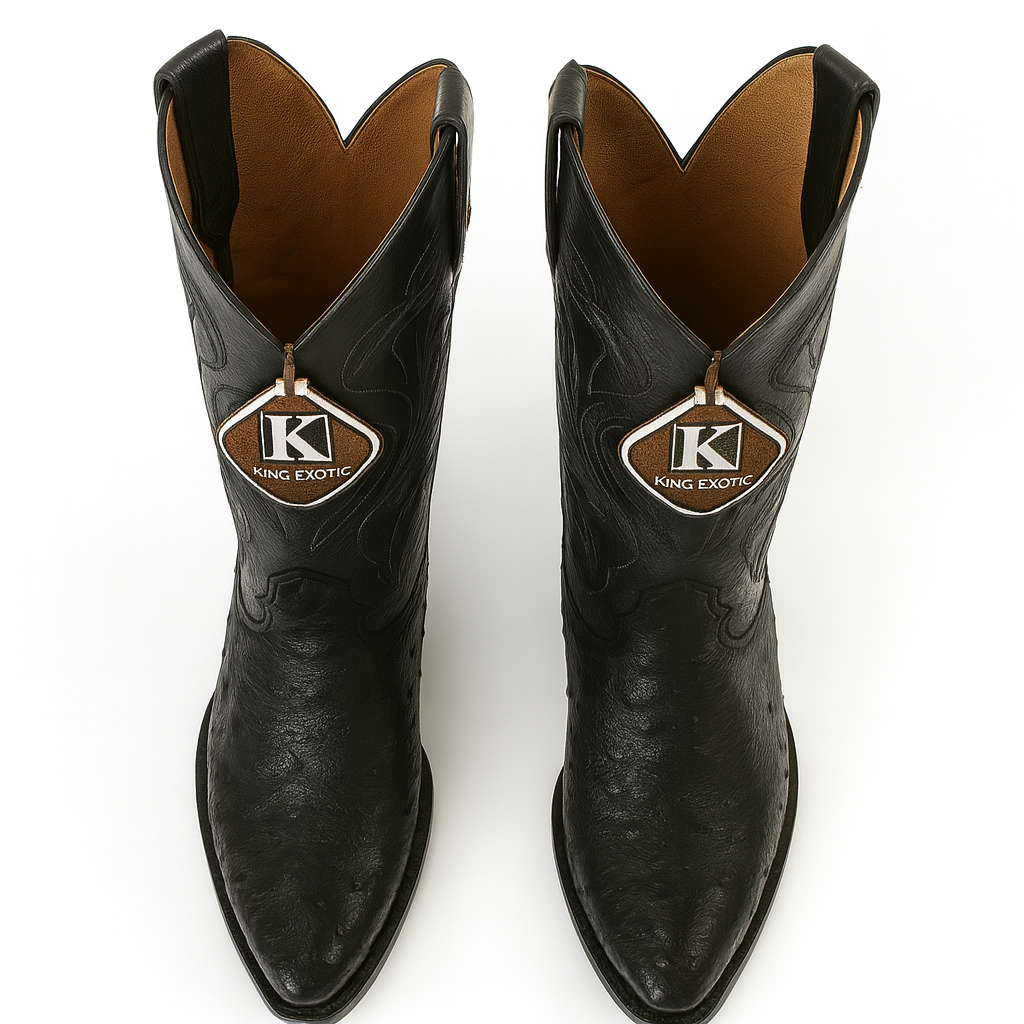 King Exotic Boots Black Genuine Ostrich Snip Toe Skin Western Cowboy Dress Cowboy Boot Cheap Priced For Sale Online EE - Botas De Avestruz