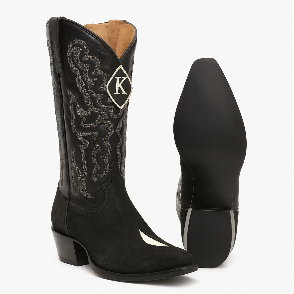 King Exotic Boots Black Snip Toe Genuine Stingray mantarraya skin Skin Western Cowboy Dress Cowboy Botas de mantarraya - Mantarraya boots Cheap Priced For Sale Online