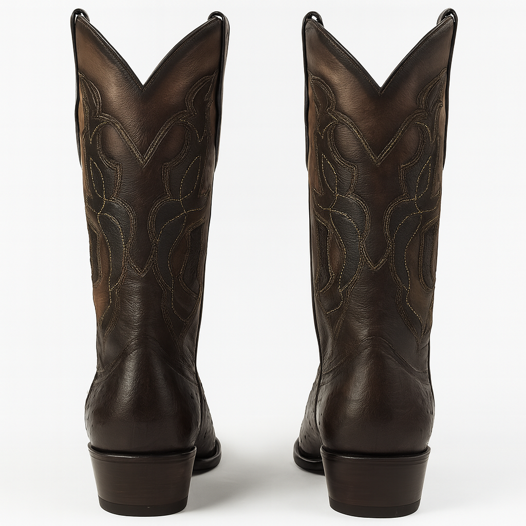 King Exotic Boots Brown Genuine Ostrich Skin Snip Toe Western Cowboy Dress Cowboy Boot Cheap Priced For Sale Online EE - Botas De Avestruz