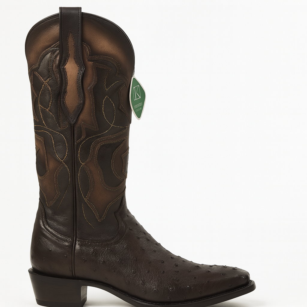 King Exotic Boots Brown Genuine Ostrich Skin Snip Toe Western Cowboy Dress Cowboy Boot Cheap Priced For Sale Online EE - Botas De Avestruz