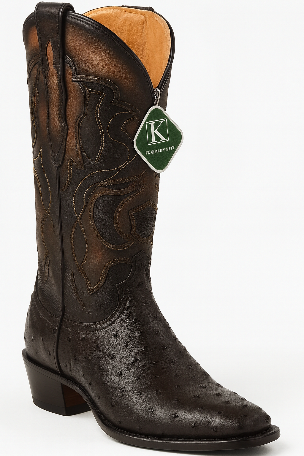 King Exotic Boots Brown Genuine Ostrich Skin Snip Toe Western Cowboy Dress Cowboy Boot Cheap Priced For Sale Online EE - Botas De Avestruz