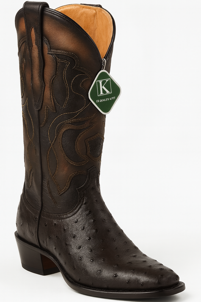 King Exotic Boots Brown Genuine Ostrich Skin Snip Toe Western Cowboy Dress Cowboy Boot Cheap Priced For Sale Online EE - Botas De Avestruz