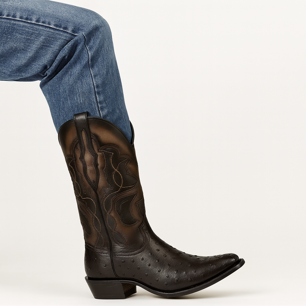 King Exotic Boots Brown Genuine Ostrich Skin Snip Toe Western Cowboy Dress Cowboy Boot Cheap Priced For Sale Online EE - Botas De Avestruz