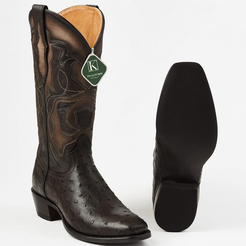 King Exotic Boots Brown Genuine Ostrich Skin Snip Toe Western Cowboy Dress Cowboy Boot Cheap Priced For Sale Online EE - Botas De Avestruz
