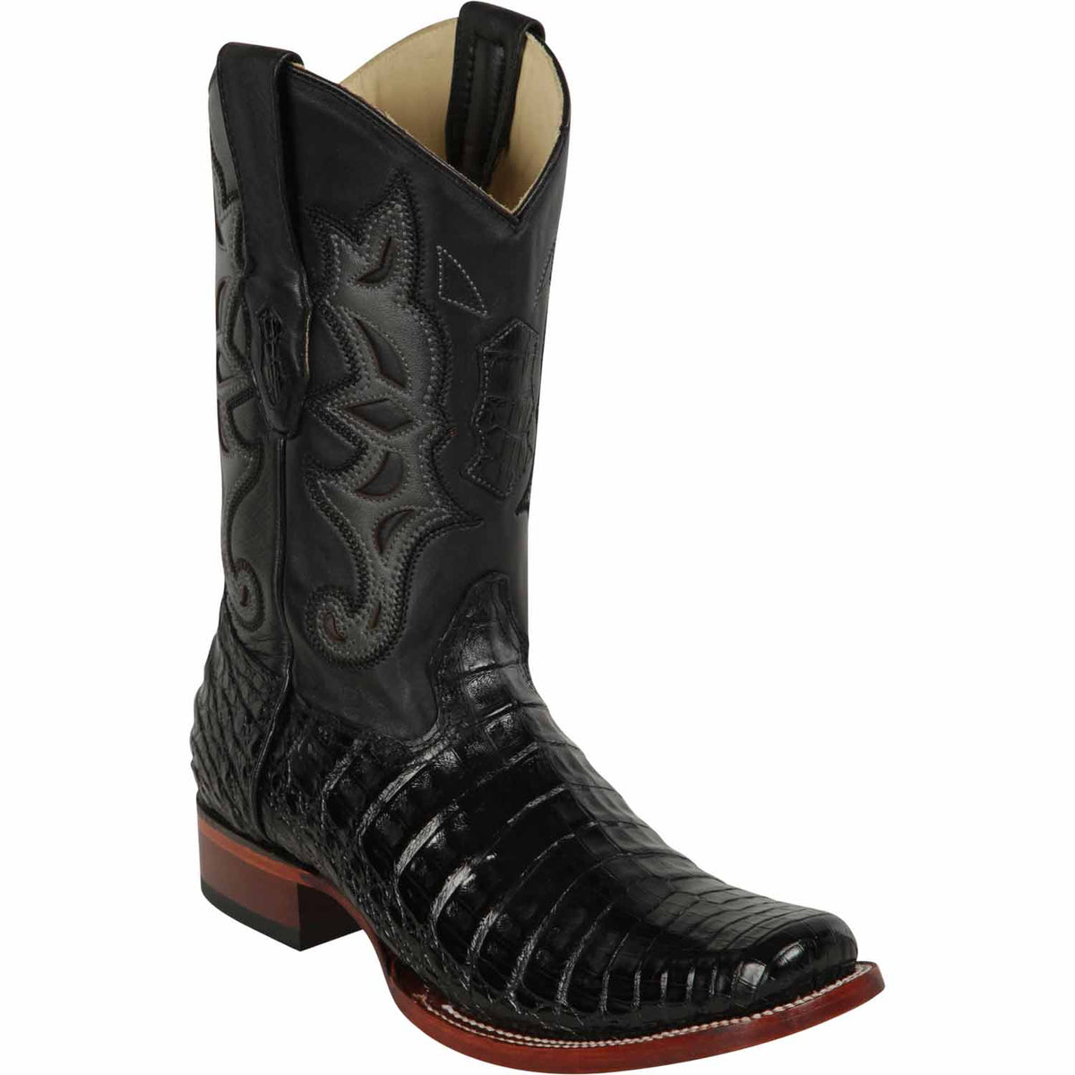 Men's genuine Caiman Hornback Skin Rodeo Wide Square Toe Boots
