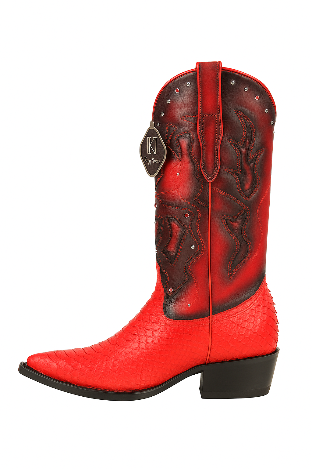 Men's King Exotic Python 3x Toe Boots Red