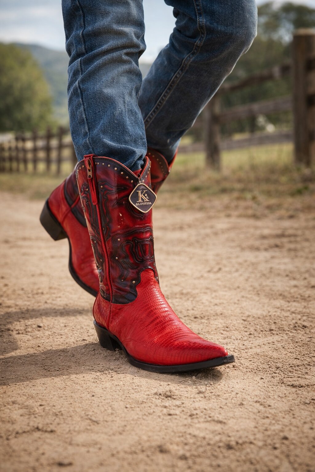 King Exotic Teju Lizard 3x Toe Red Boots