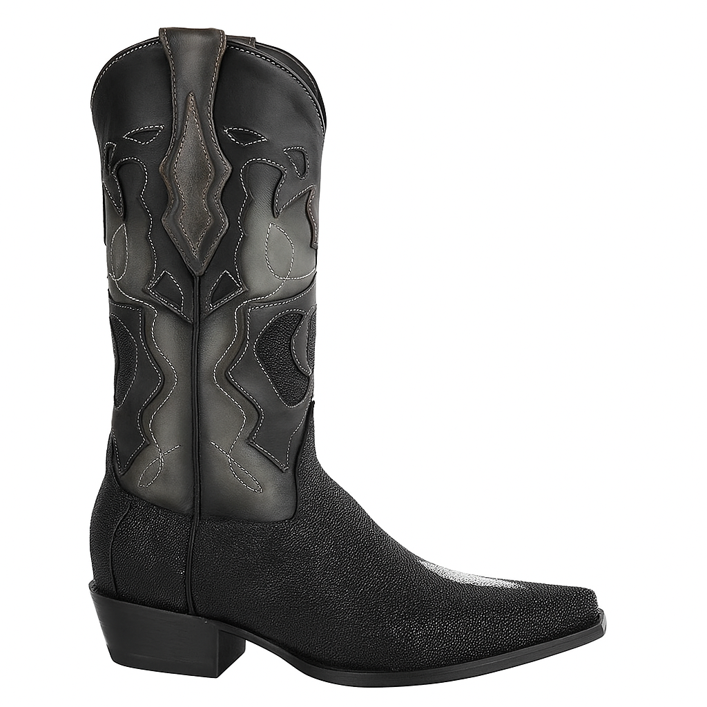 King Exotic Snip Toe Stingray Boots Black