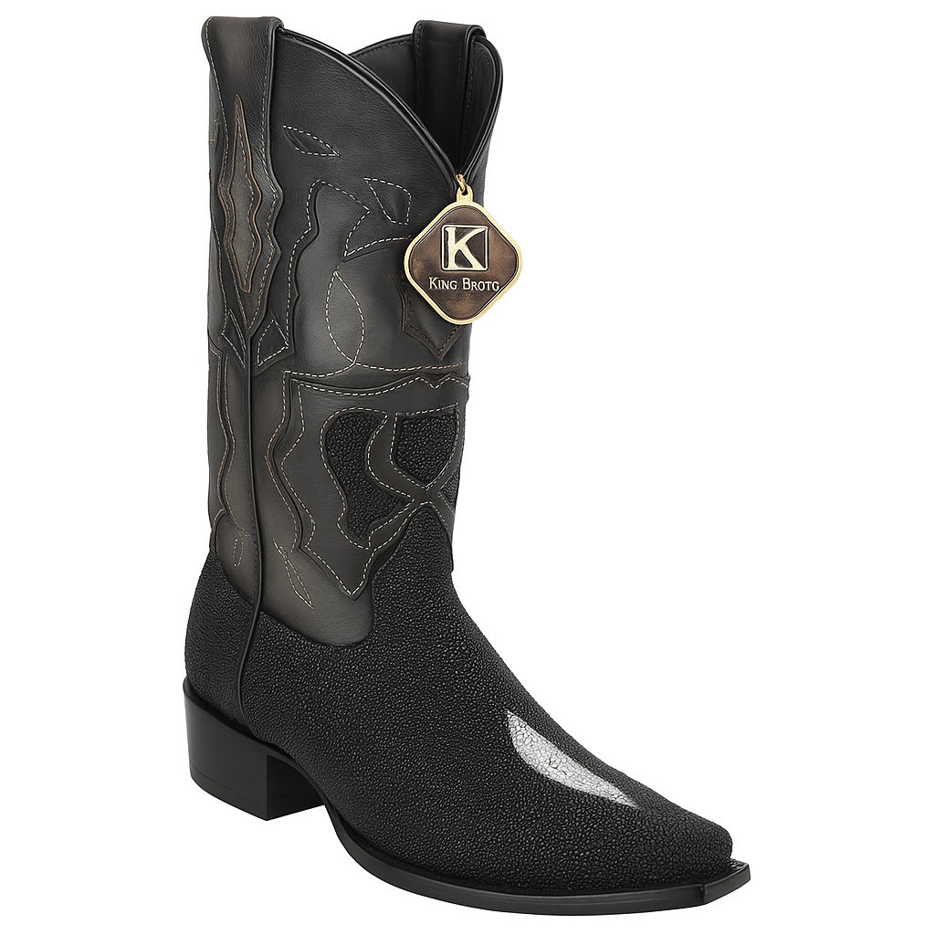 King Exotic Snip Toe Stingray Boots Black