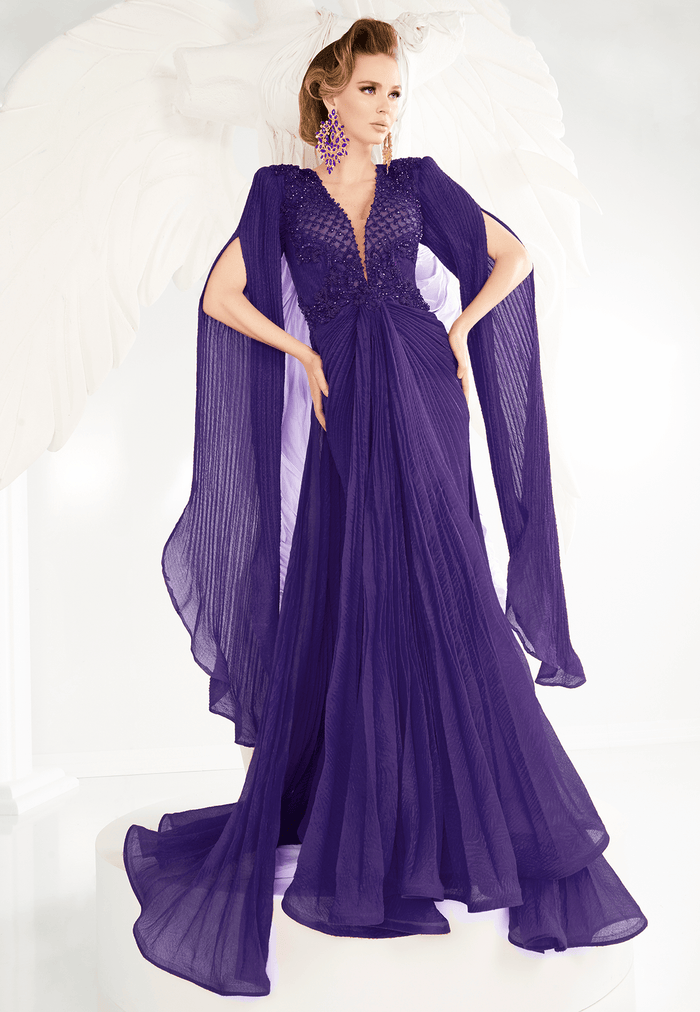 Fouad Sarkis 2569 Draped Light Pink Evening Gown with Beaded Appliqué