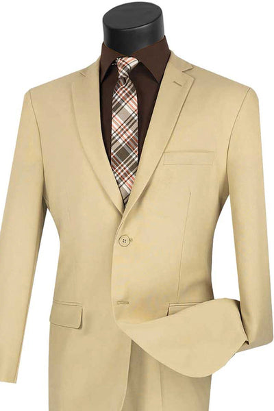 Slim Fit Poplin Suit, Two Button, Beige