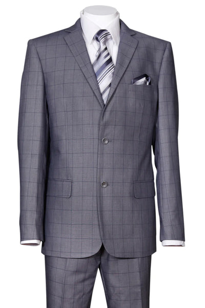 Grey Windowpane Plaid Modern Fit Suit - 2 Button