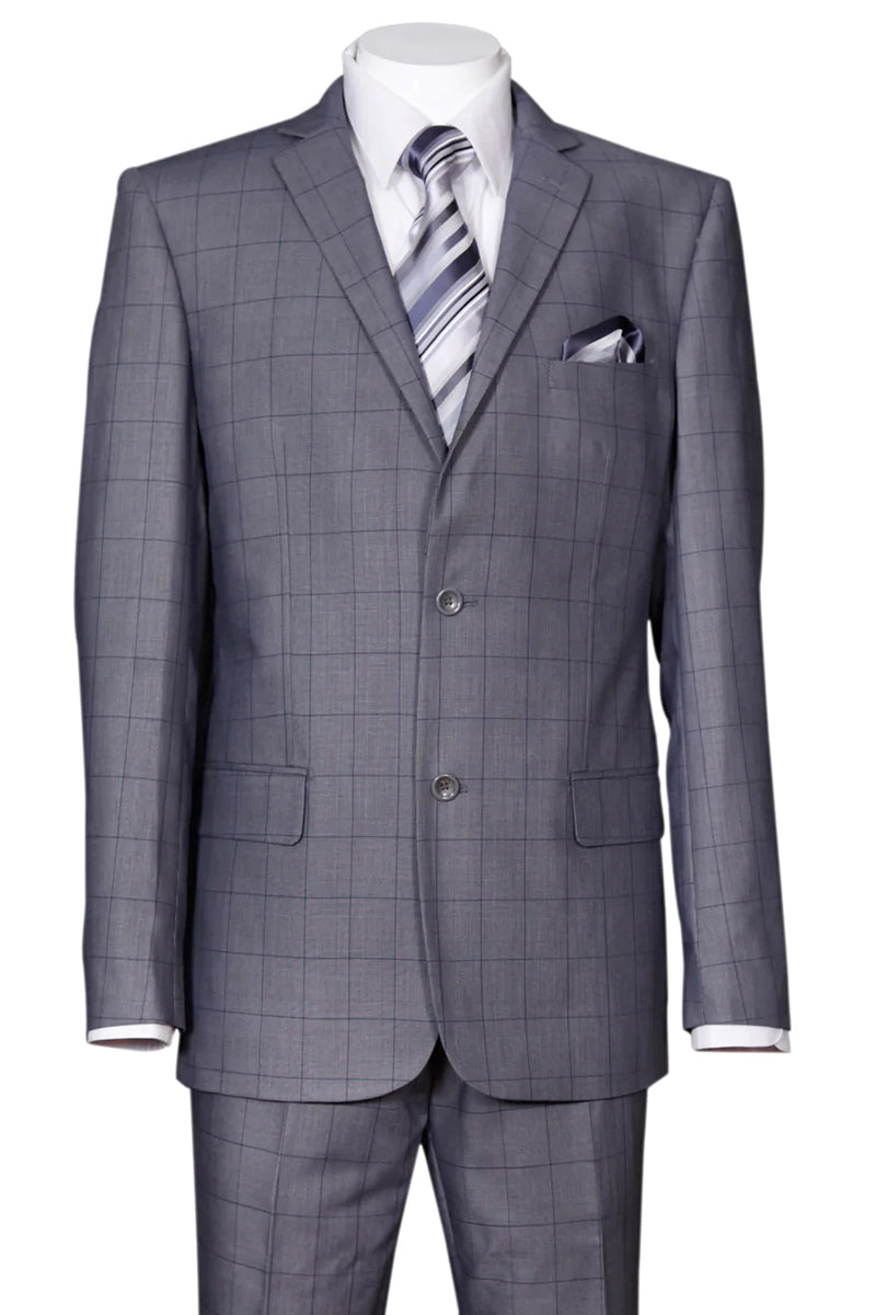 Grey Windowpane Plaid Modern Fit Suit - 2 Button