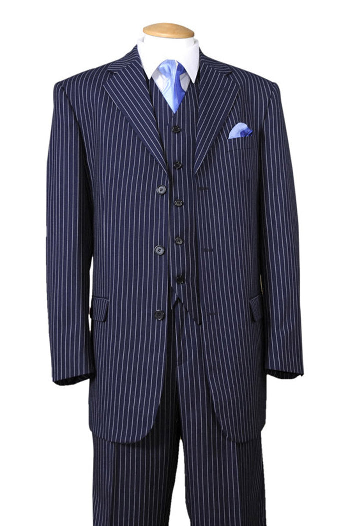 1920's Gangster Pinstripe Suit with Vest - Navy