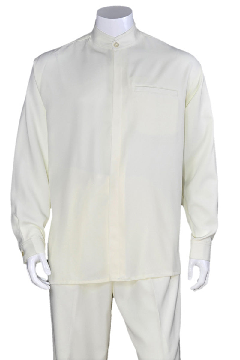 Mandarin Collar Cream Casual Set for Men