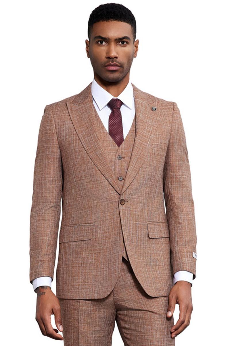 Stacy Adams Sharkskin Weave Suit in Light Rust