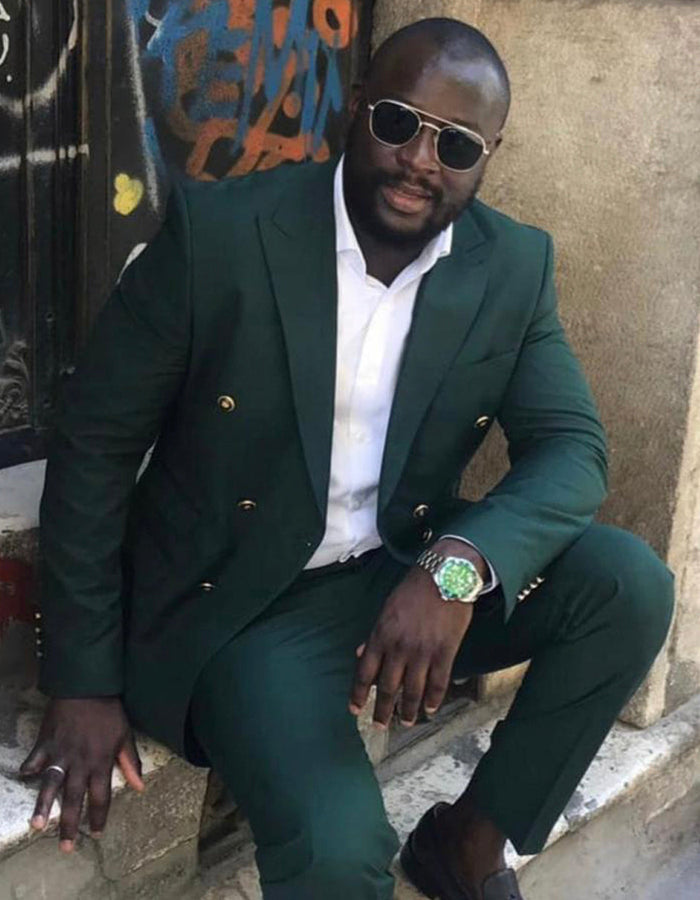 Double Breasted Wool Suit with Gold Buttons