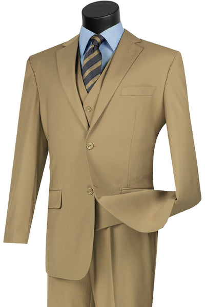 Classic Fit Khaki Vested Suit - Flat Front