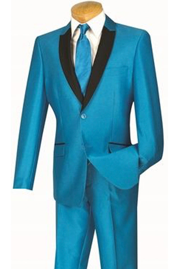 Slim Contrast Peak Lapel Turquoise Tuxedo