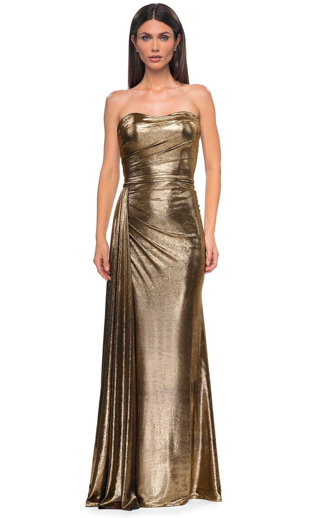 La Femme 32830 Metallic Fitted Strapless Evening Gown