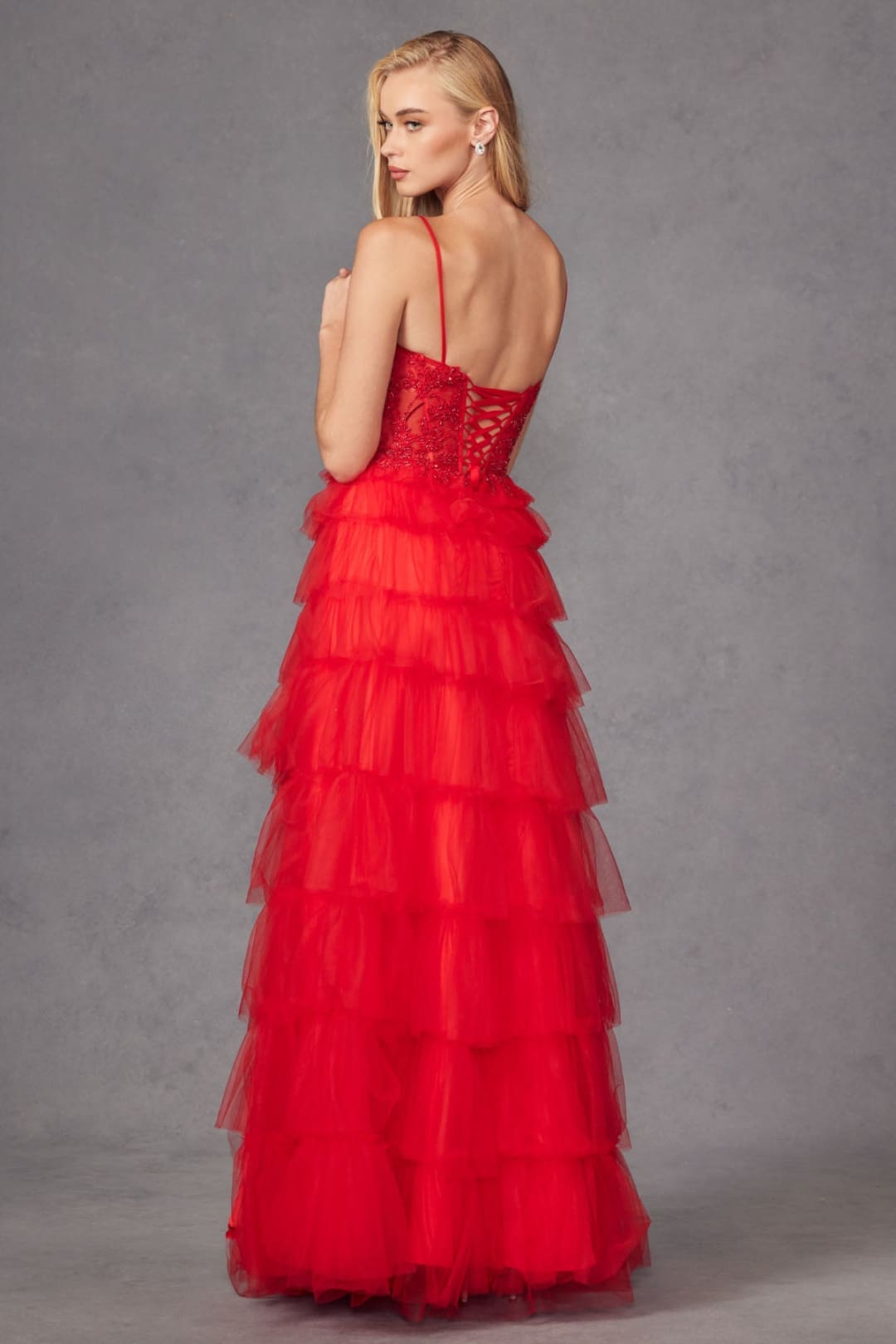 Lace Bodice Sleeveless A-line Ruffled Gown by Juliet JT2451S